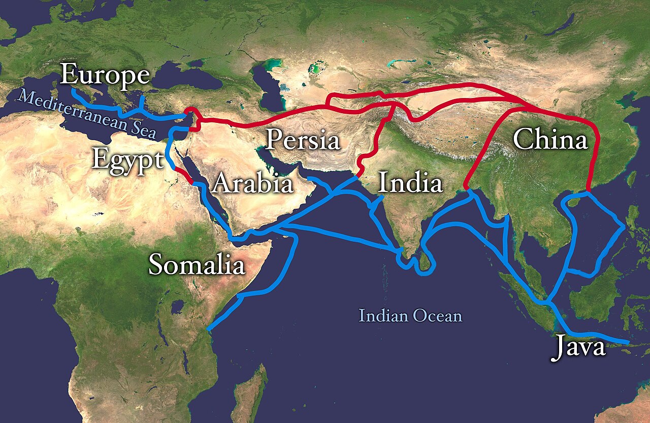 Map of ancient Silk Road and Spice Route